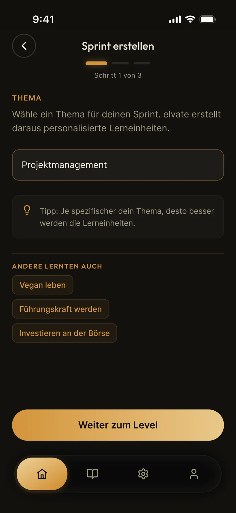 Original elvate App zu Schritt 01